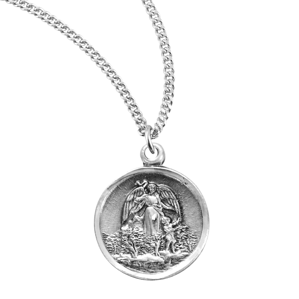Guardian Angel Round Sterling Silver Medal, 18