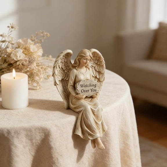 Guardian Angel Shelf Sitter – A Gentle Symbol of Love and Protection,Ceramic-Inspired Figurine for Contemporary Decor, Soothing Neutral Sculpture for Shelf, Desk & Wellness Spaces