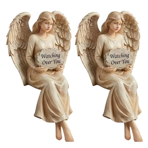Guardian Angel Statue Figurine Hand-Painted Watching Over You Angel Figurine Engraved Encouragement Women Present Home Decor Ornament (2pcs)