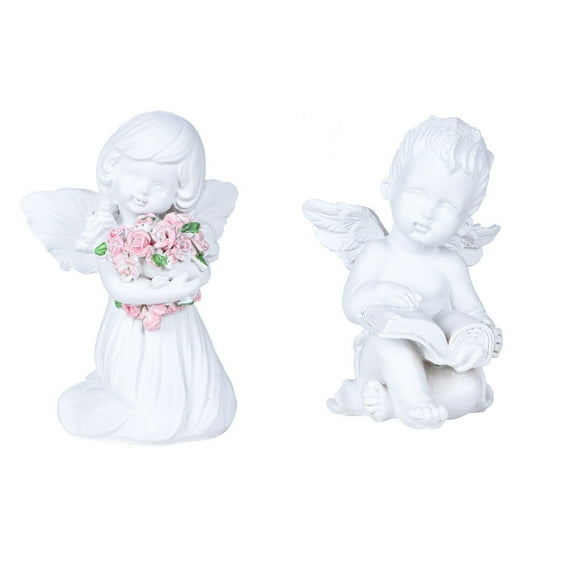 Guardian Angel Statue Healing Angel Collectible Figurines - Set of 2 Little Angel Figurines Holding Flowers and Reading Book Wings Angel Statue for Home Decor,Mother's Day Thanksgiving Christmas
