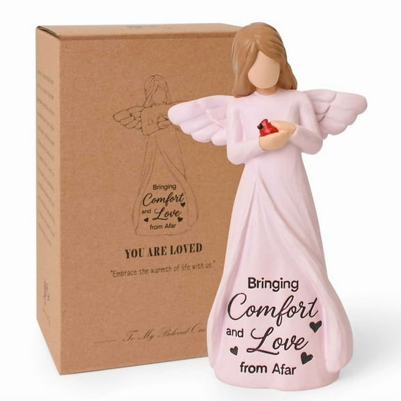 Guardian Angel Statue with Red Cardinal, Memorial Gifts for Loss, Sympathy Decor, 5.5" Tabletop Cardinal Ornament