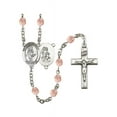 thumbnail image 1 of Guardian Angel / Tennis Silver-Plated Rosary 6mm October Pink Fire Polished Beads Crucifix Size 1 3/8 x 3/4 medal charm, 1 of 1