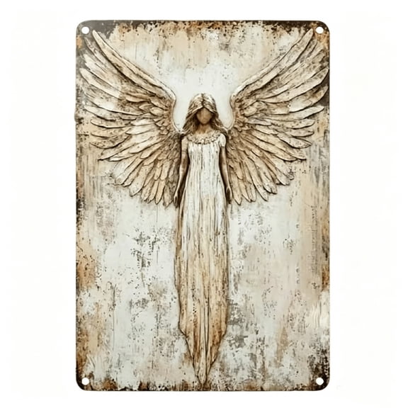 Guardian Angel Vintage Metal Wall Art, Gothic Angel Wings Metal Plaque Sign, Rustic Vintage Wall Decor for Home & Gift Room, Ready to Hang Decorative Poster, 8x12 Inch