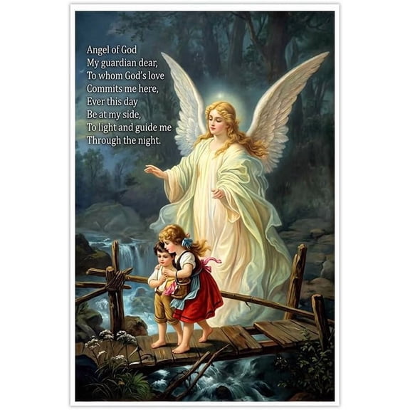 Guardian Angel Wall Art Christian Prayer Vintage Kids Nursery Decor Poster