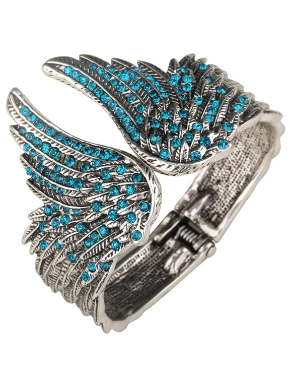 Guardian Angel Wing Hinged Bangle Bracelets Fit Wrist Size 6.5 to 7.5 inch Women Biker Jewelry