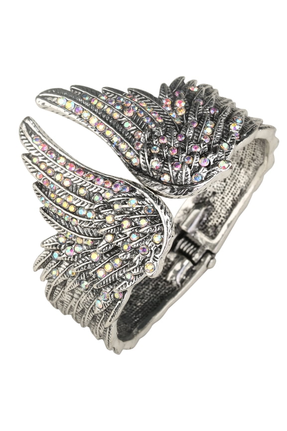 Guardian Angel Wing Hinged Bangle Bracelets Fit Wrist Size 6.5 to 7.5 inch Women Biker Jewelry