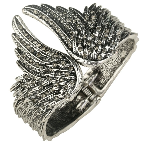Guardian Angel Wing Hinged Bangle Bracelets Fit Wrist Size 6.5 to 7.5 inch Women Biker Jewelry