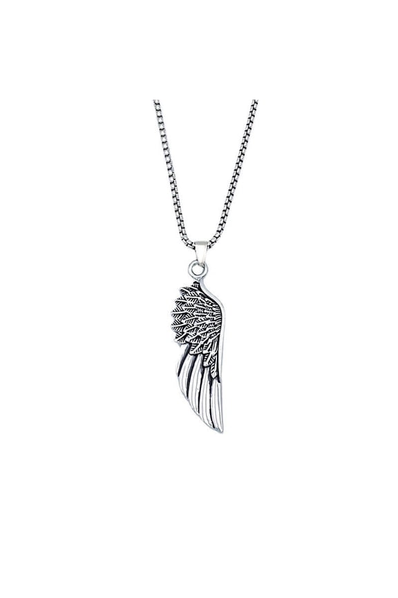 Guardian Angel Wing Pendant Necklace Stainless Steel Punk Vintage Antiqued Feather Single Wings Adjustable Chain Necklace for Men Women Birthday Party Holiday Hip Hop Fashion Jewelry Gifts