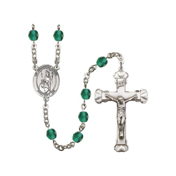 Guardian Angel of the World Silver-Plated Rosary 6mm December Blue Fire Polished Beads Crucifix Size 1 5/8 x 1 medal charm