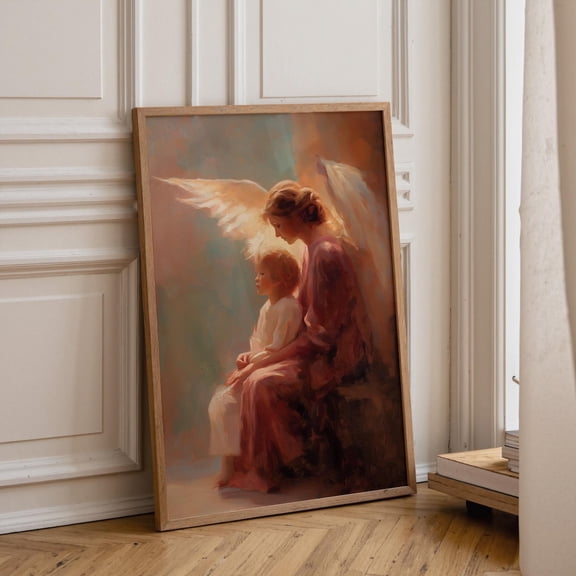 Guardian Angel with Child Christian Protection Religious Poster Unframed Paper Print
