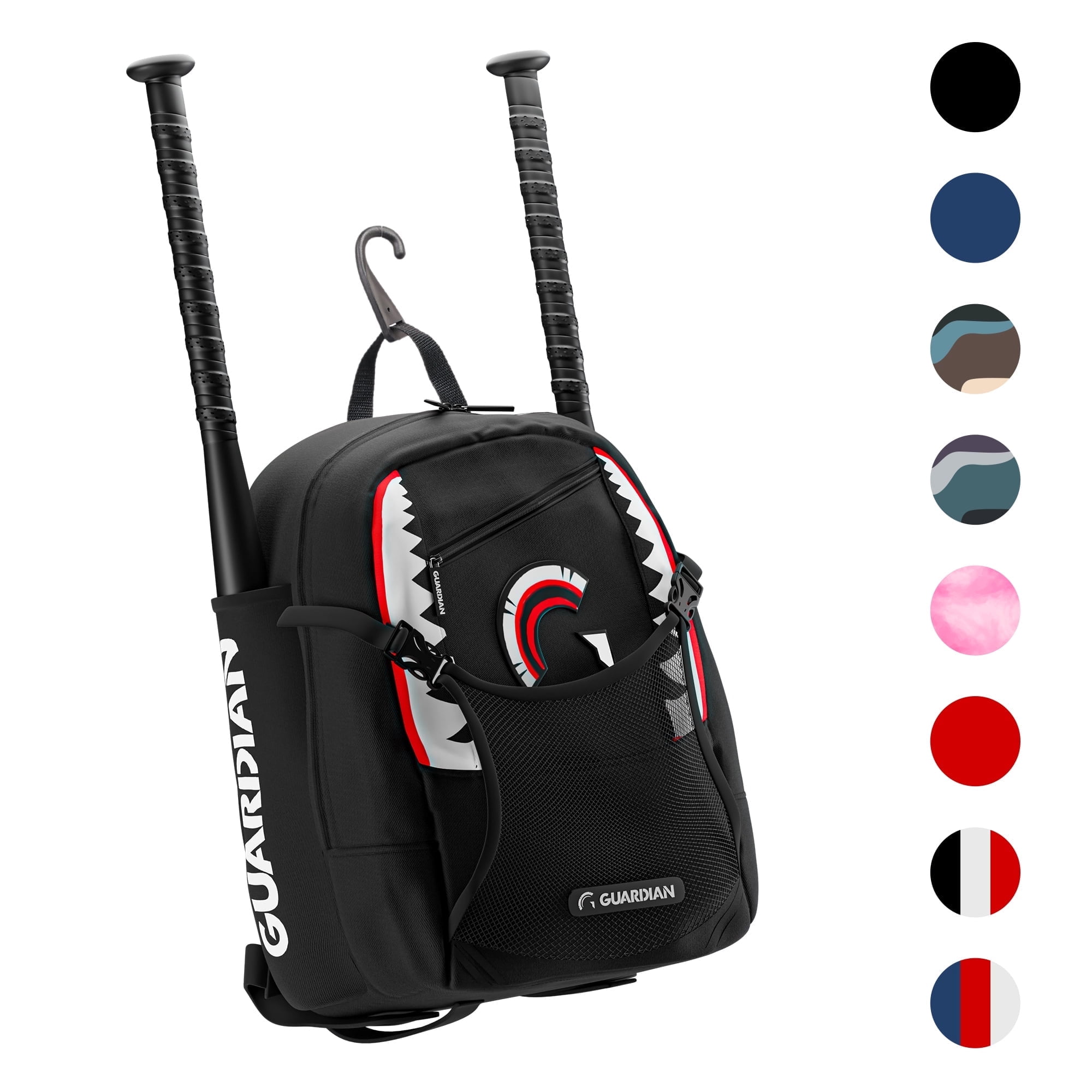 Guardian Baseball Backpack for Youth, Softball Bag for Girls, Durable Bat Bags Baseball Youth Boys and Girls, TBall Bag – Includes Hook to Hang on Fence - Black Shark