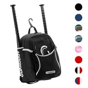 Guardian Baseball Backpack for Youth, Softball Bag for Girls, Durable Bat Bags Baseball Youth Boys and Girls, TBall Bag – Includes Hook to Hang on Fence - Black/White