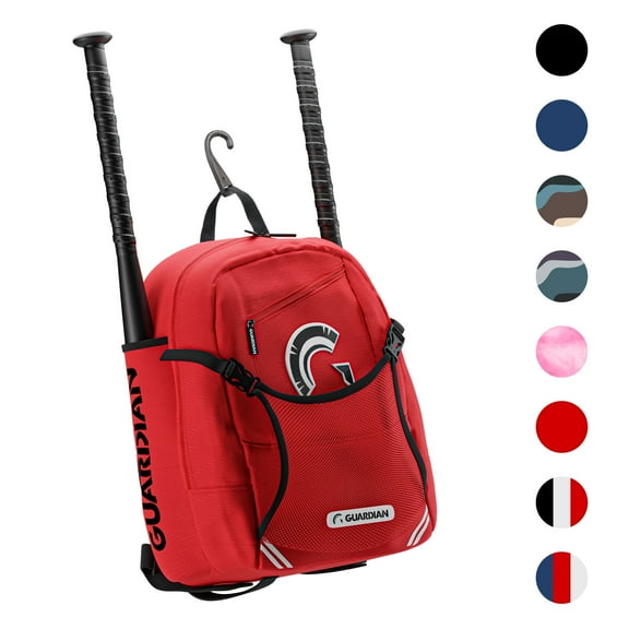 Guardian Baseball Backpack for Youth, Softball Bag for Girls, Durable Bat Bags Baseball Youth Boys and Girls, TBall Bag – Includes Hook to Hang on Fence - Red/Black