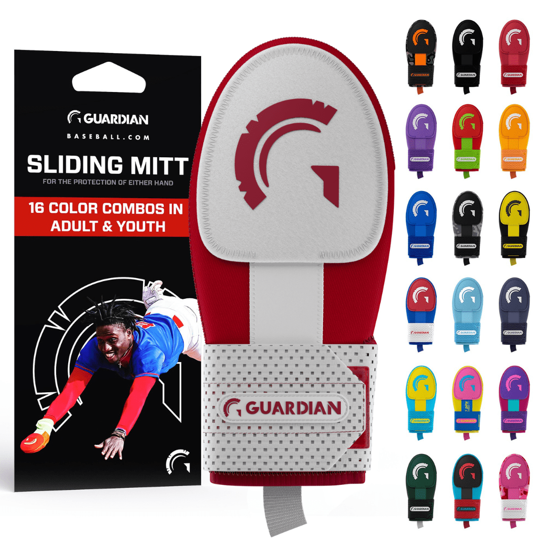 Guardian Baseball Sliding Mitt - Youth and Adult Sizes - Sliding Glove for Baseball - Elastic Compression Strap (Maroon White)