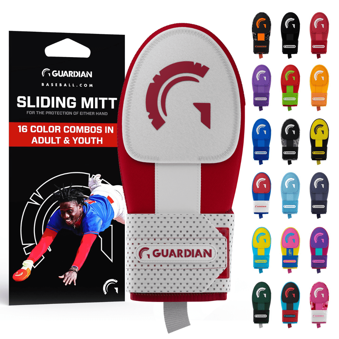 Guardian Baseball Sliding Mitt - Youth and Adult Sizes - Sliding Glove for Baseball - Elastic Compression Strap (Maroon White)
