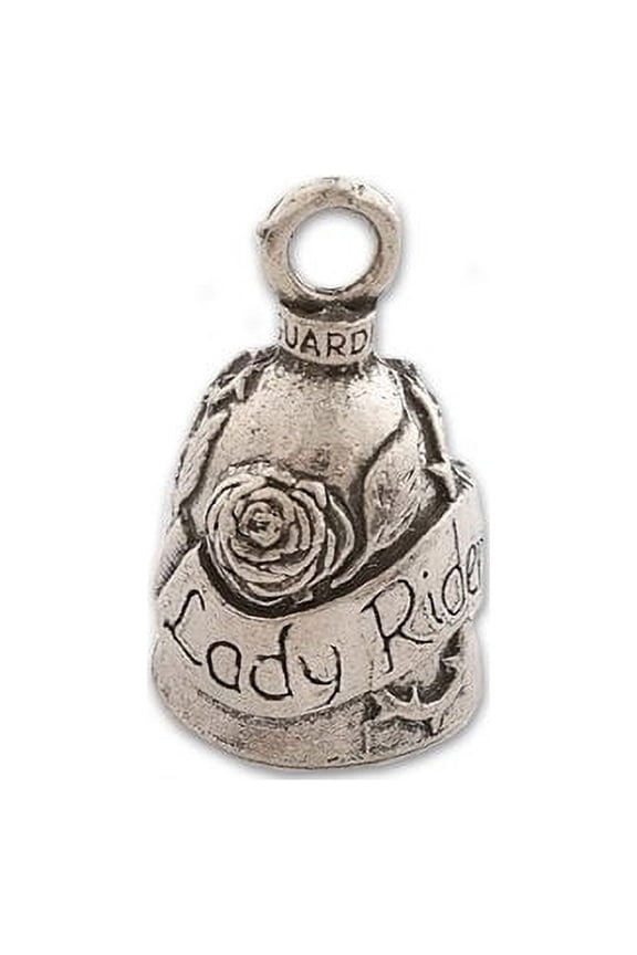 , Metal, Lady Rider, Rose and Thorns, Motorcycle Rider, Biker, Good Luck Bell, .75" x 1"
