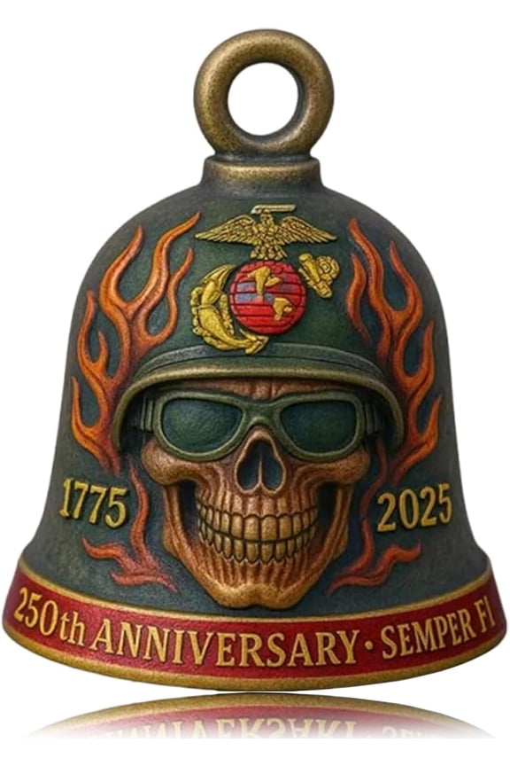 Guardian Bell for Motorcycle - US Marine Corps 250th Anniversary Commemorative Motorcycle Bell, Biker Bell with Chain for Men, Rider Safety Gift, Angel Blessing Charm