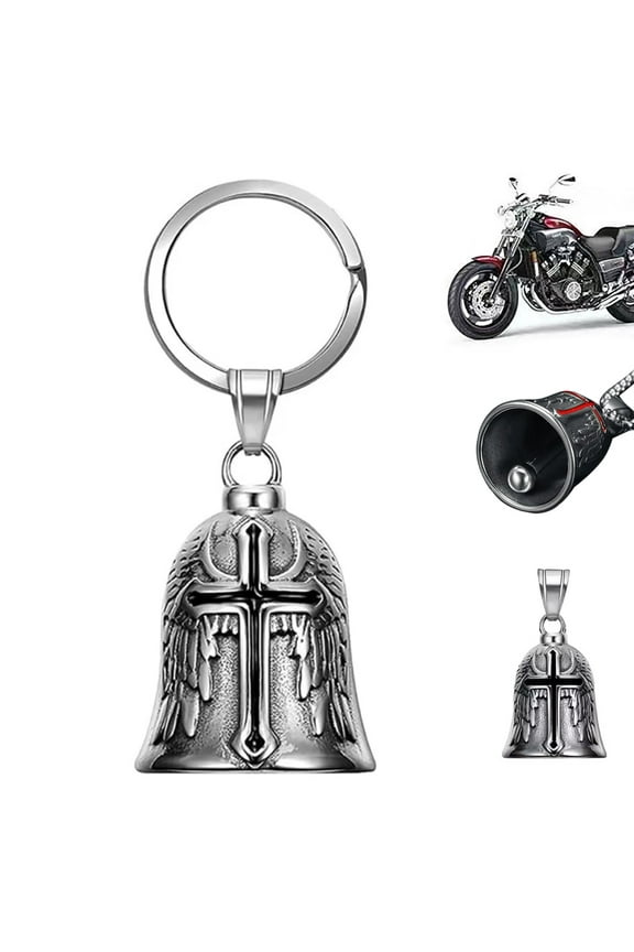 Guardian Bells for Motorcycle Rider Bikers,Motorcycle Bell Cross Key Chain, Luck Angel Gremlin Keychains for Gifts