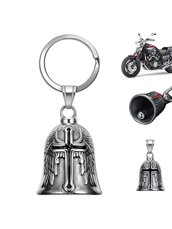 Guardian Bells for Motorcycle Rider Bikers,Motorcycle Bell Cross Key Chain, Luck Angel Gremlin Keychains for Gifts