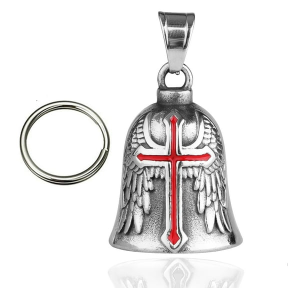 Guardian Bells for Motorcycle Rider Bikers,Motorcycle Bell Cross Key Chain,Punk Biker Style,Luck Angel Gremlin Keychains for Gifts (H04)