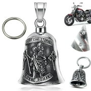 Guardian Bells for Motorcycle Rider Bikers,Motorcycle Bell Cross Key Chain,Punk Biker Style,Luck Angel Gremlin Keychains for Gifts H08