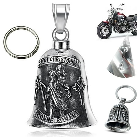Guardian Bells for Motorcycle Rider Bikers,Motorcycle Bell Cross Key Chain,Punk Biker Style,Luck Angel Gremlin Keychains for Gifts (H08)