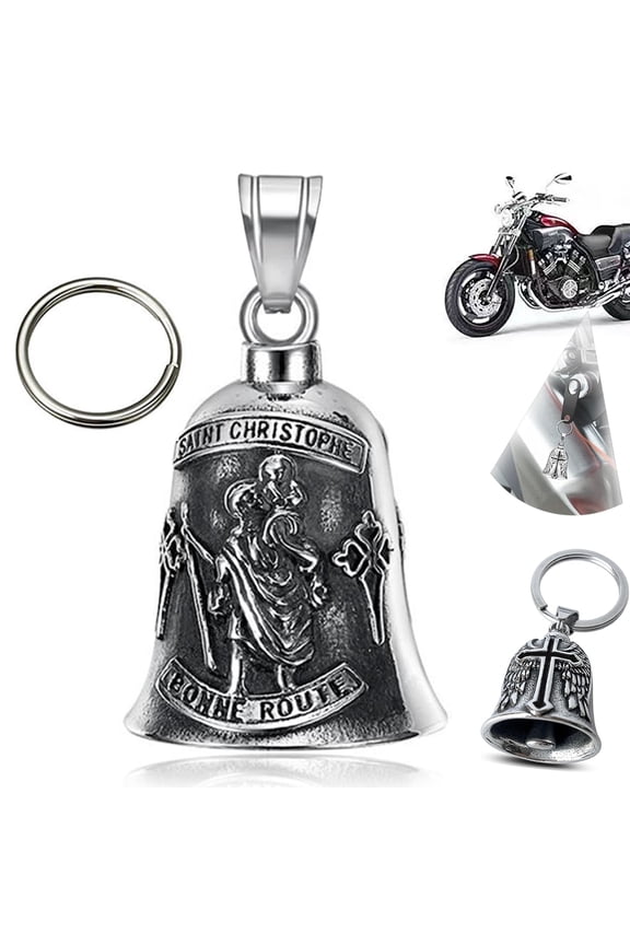 Guardian Bells for Motorcycle Rider Bikers,Motorcycle Bell Cross Key Chain,Punk Biker Style,Luck Angel Gremlin Keychains for Gifts (H08)