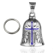 Guardian Bells for Motorcycle Rider Bikers,Motorcycle Bell Cross Key Chain,Punk Biker Style,Luck Angel Gremlin Keychains for Gifts H13