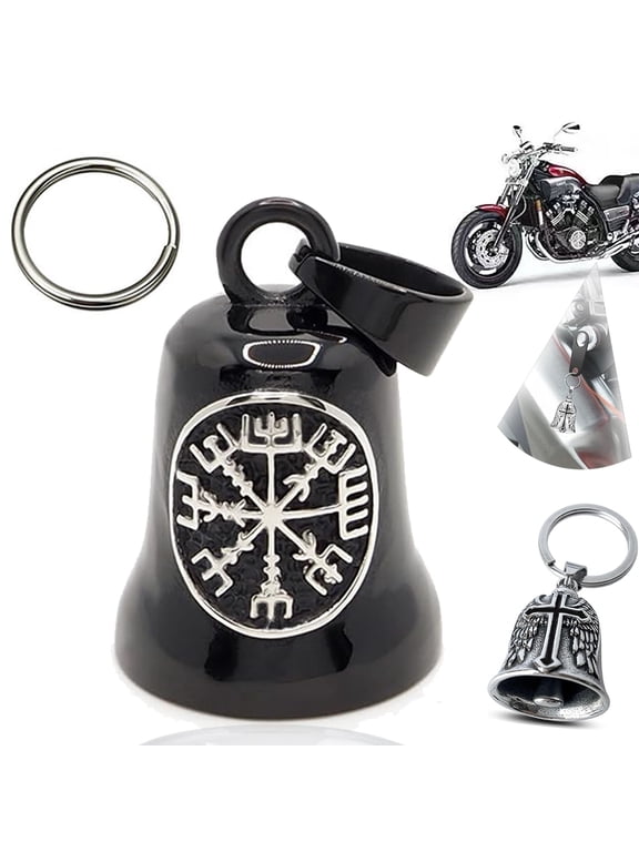 Guardian Bells for Motorcycle Rider Bikers,Motorcycle Bell Cross Key Chain,Punk Biker Style,Luck Angel Gremlin Keychains for Gifts (H22)