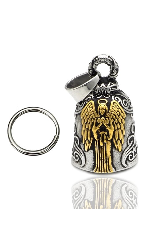 Guardian Bells for Motorcycle Rider Bikers,Motorcycle Bell Cross Key Chain,Punk Biker Style,Luck Angel Gremlin Keychains for Gifts (H29)