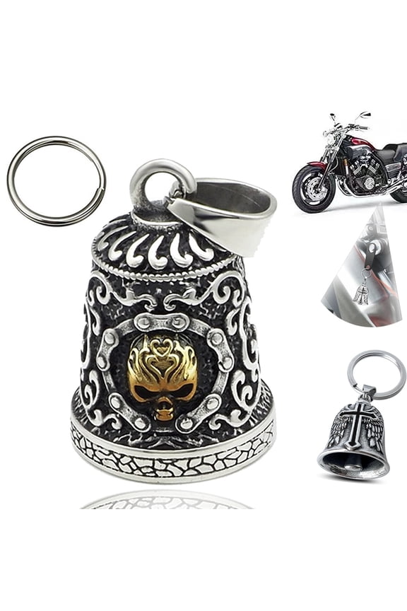 Guardian Bells for Motorcycle Rider Bikers,Motorcycle Bell Cross Key Chain,Punk Biker Style,Luck Angel Gremlin Keychains for Gifts (H30)