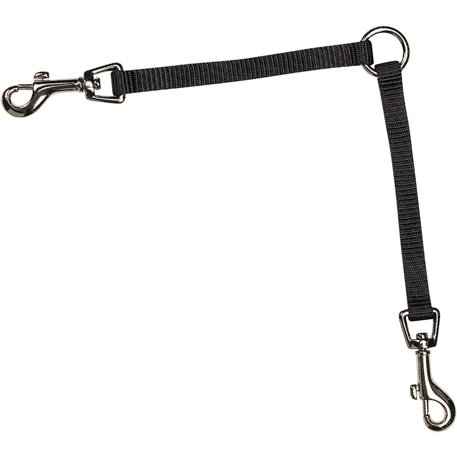 Medium Black Nylon 2-Way Dog Coupler with Nickel-Plated Clips