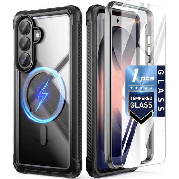 Guardian MagPro Case for Galaxy S26+ Plus 6.7", MagSafe Compatible | 20FT Mil-Grade Drop Tested 1 Tempered Glass Screen Protector, Full Body Shockproof Phone S26 Plus, Black/Clear