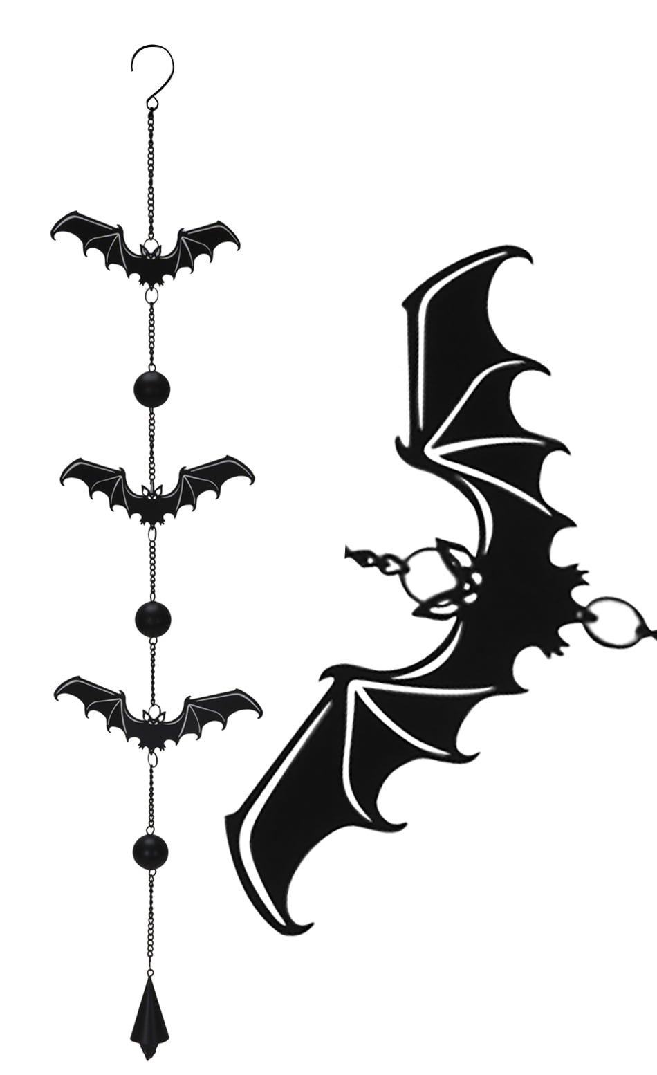 Guardian of the Night Black Steel Triple Bats Wind Chime