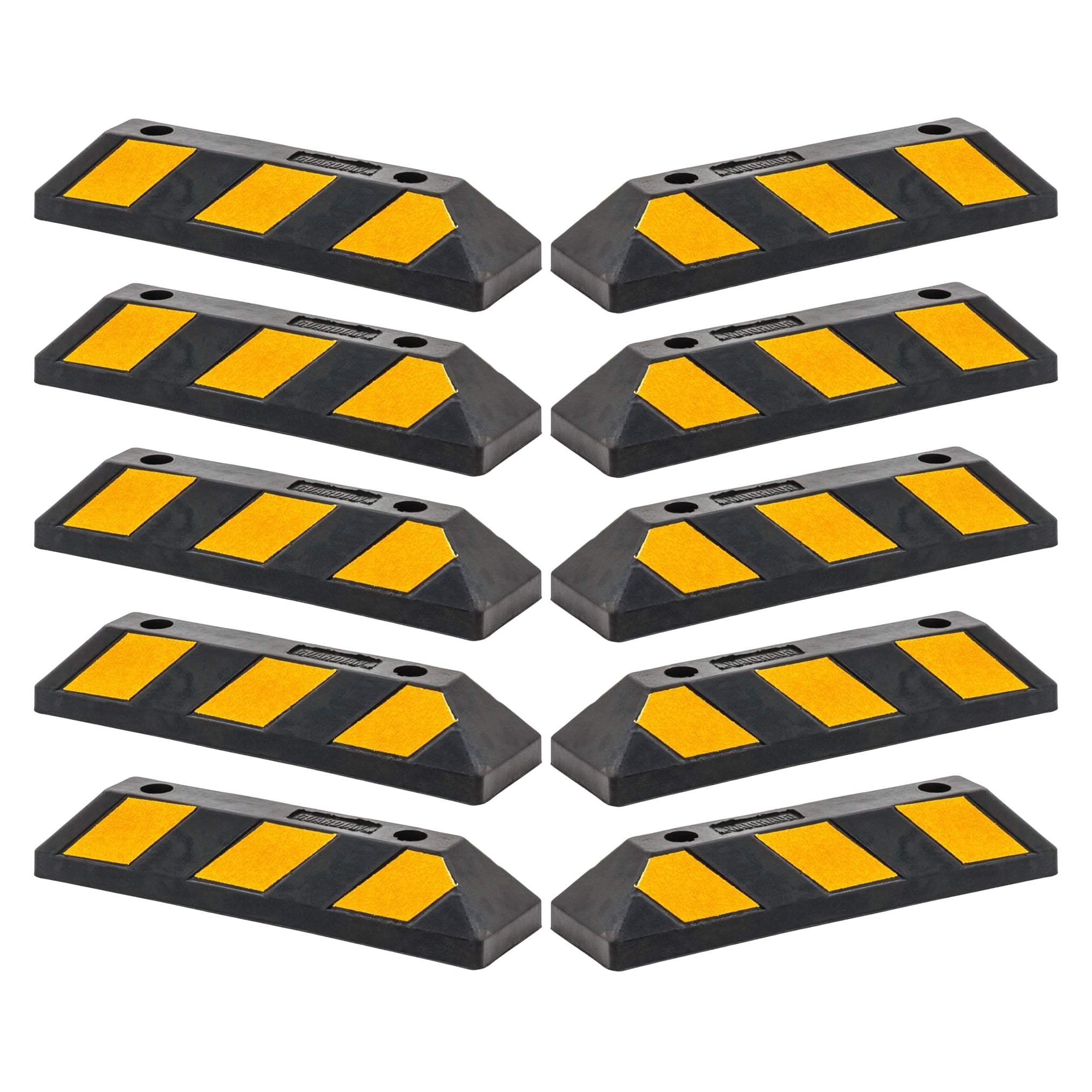 Guardian Parking Stop, 2-Foot Long Rubber Curb with Mounting Holes, Black/Yellow, 10 Pack