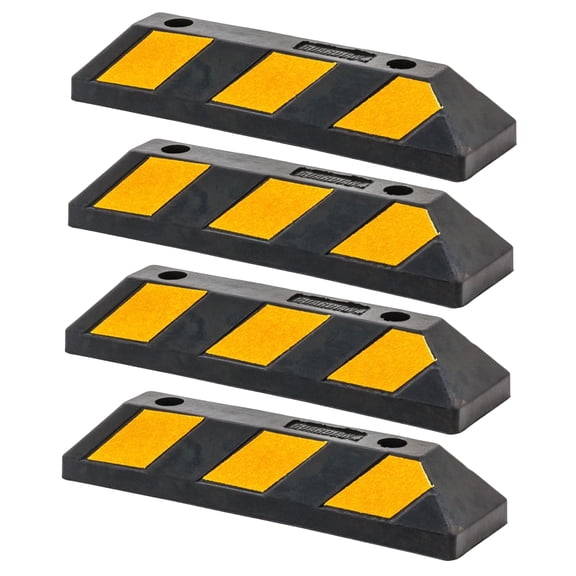 Guardian Parking Stop, 2-Foot Long Rubber Curb with Mounting Holes, Black/Yellow, 4 Pack