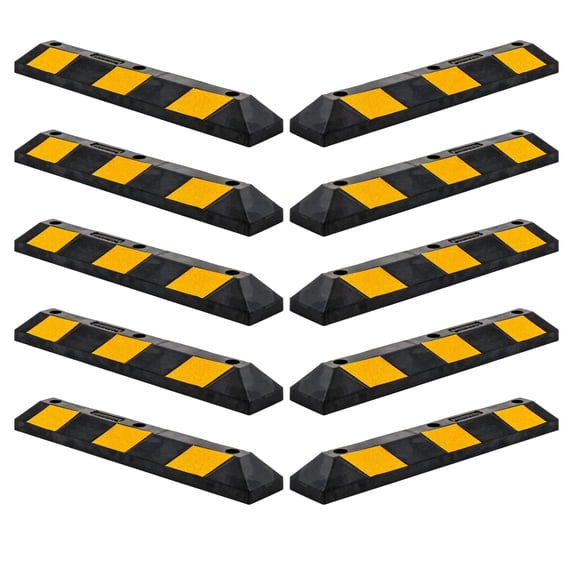 Guardian Parking Stop, 3-Foot Long Rubber Curb with Mounting Holes, Black/Yellow, 10 Pack