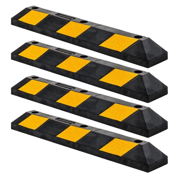 Guardian Parking Stop, 3-Foot Long Rubber Curb with Mounting Holes, Black/Yellow, 4 Pack