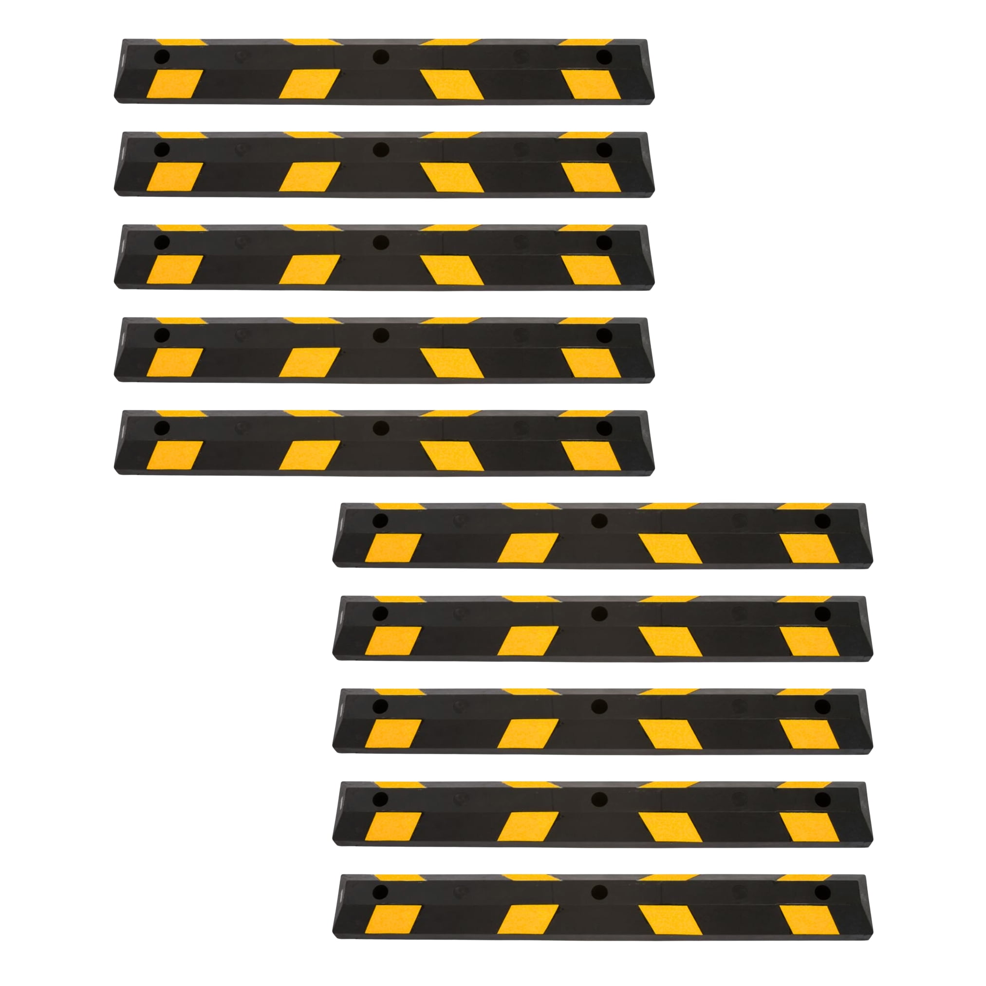 Guardian Parking Stop, 4-Foot Long Rubber Curb with Mounting Holes, Black/Yellow, 10 Pack