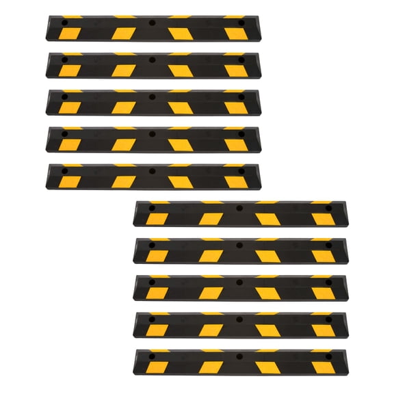 Guardian Parking Stop, 4-Foot Long Rubber Curb with Mounting Holes, Black/Yellow, 10 Pack