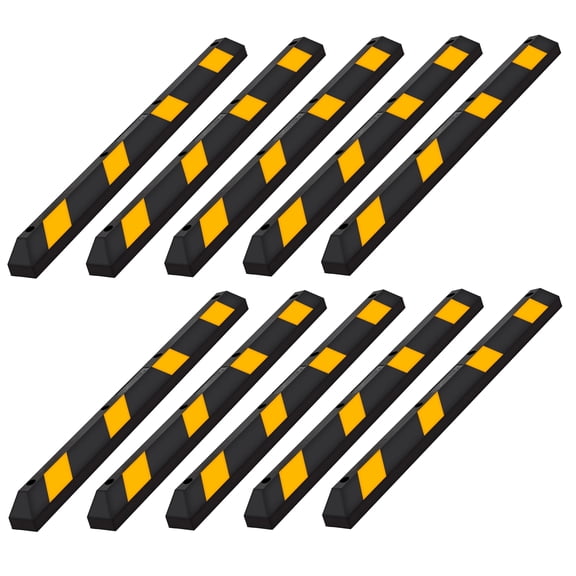Guardian Parking Stop, 6-Foot Long Rubber Curb with Mounting Holes, Black/Yellow, 10 Pack