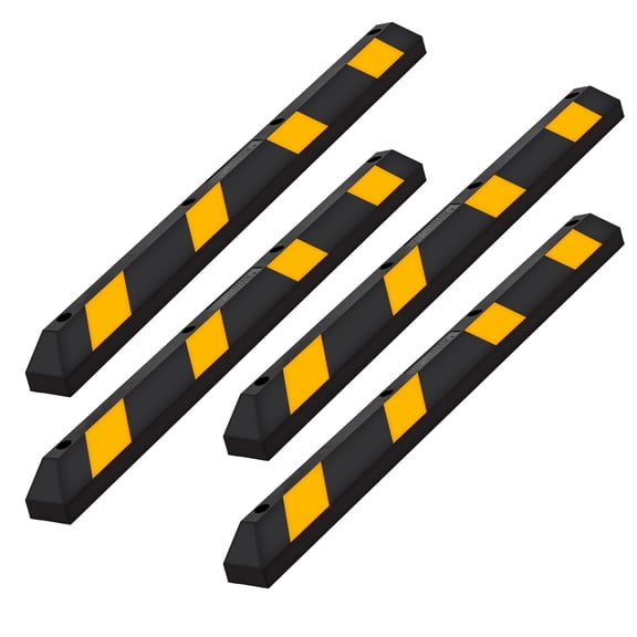 Guardian Parking Stop, 6-Foot Long Rubber Curb with Mounting Holes, Black/Yellow, 4 Pack