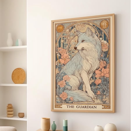 Guardian Silver Wolf Poster, Mystical Tarot Inspired Wall Art
