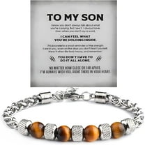The Guardian - Son's Tiger Eye Protection Bracelet For Men, To My Son Bracelets from Mom Natural Stone Lion Black Beaded Stainless Steel Bangle Jewelry Gift for Birthday Christmas