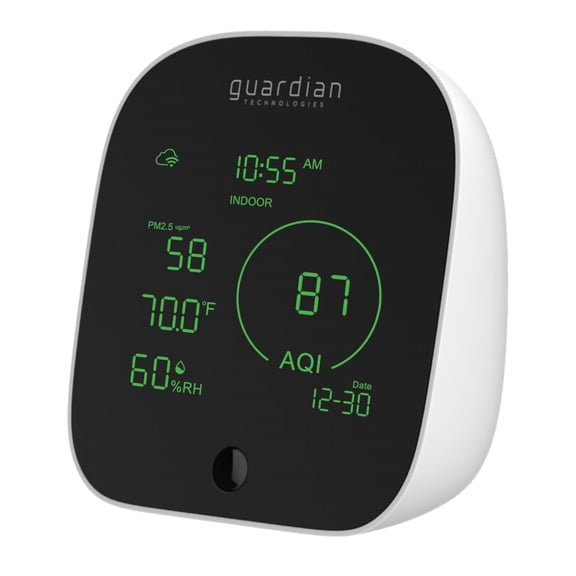 Guardian Technologies Smart Air Quality Monitor, App Controlled, Alexa and Google Enabled, Black/White, AQM101