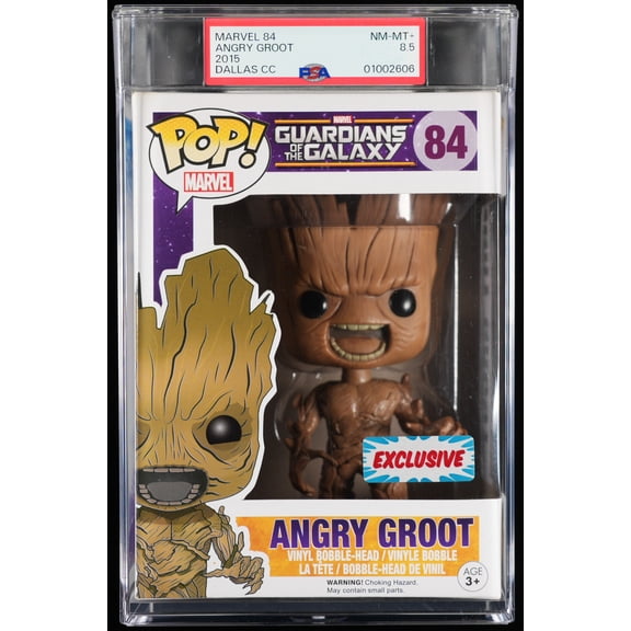 Guardians of the Galaxy, PSA Graded 8.5 NM-MT+, Angry Groot Collectible Vinyl Figure #84, Fully Encapsulated Bundle with Compatible Funko Pop! PSA Hard Protector Case