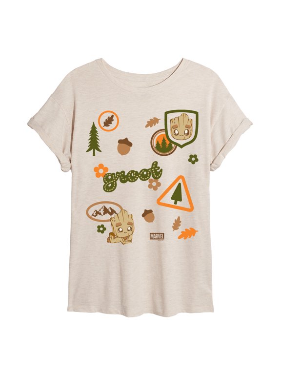 - Groot Nature Badges - Juniors Oversized Graphic T-Shirt