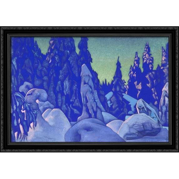 Guardians of the snow 40x28 Large Black Ornate Wood Framed Canvas Art by Nicholas Roerich
