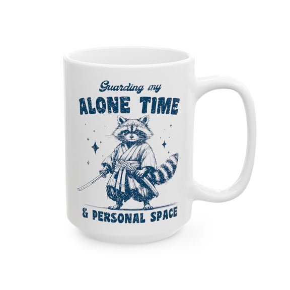 Guarding My Alone Time Samurai Raccoon Funny Coffee Mug Introvert Gift Cup