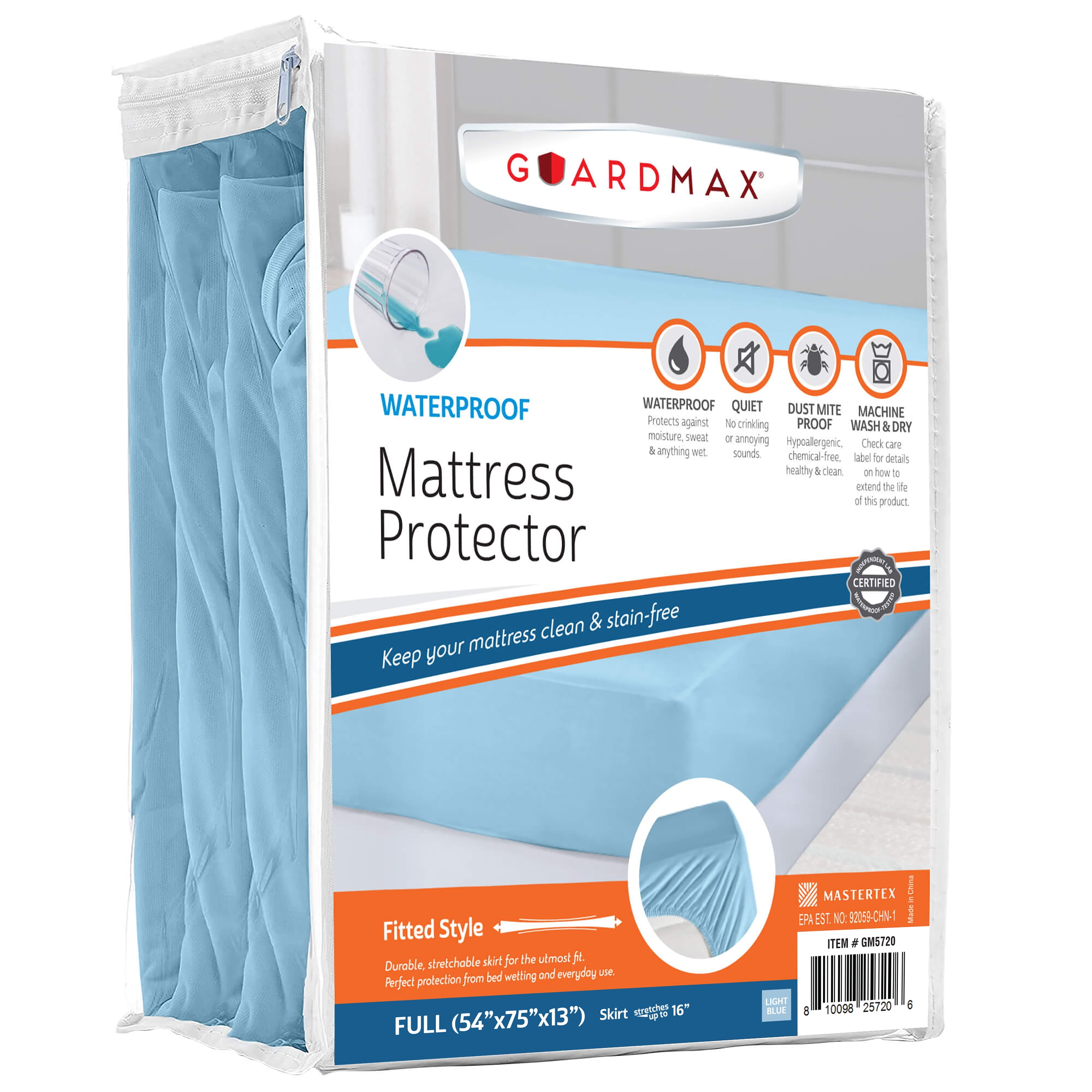 Guardmax Full Size Light Blue Waterproof Mattress Protector